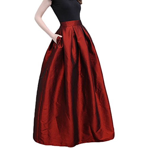 Linnuo Mujeres A-Line Faldas Plisadas de Color Sólido de Alta Cintura Larga Falda Swing Circle Falda