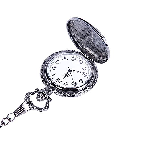 LINPAN Reloj de Bolsillo Reloj de Bolsillo clásico de Cadena Gruesa Vintage Negro Reloj de Bolsillo de Bala de Pistola con patrón Tallado Negro Conveniente para la ocasión Informal y Negocios