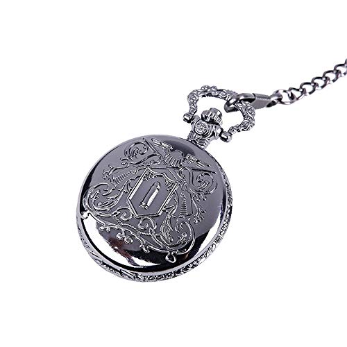 LINPAN Reloj de Bolsillo Reloj de Bolsillo clásico de Cadena Gruesa Vintage Negro Reloj de Bolsillo de Bala de Pistola con patrón Tallado Negro Conveniente para la ocasión Informal y Negocios