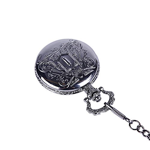 LINPAN Reloj de Bolsillo Reloj de Bolsillo clásico de Cadena Gruesa Vintage Negro Reloj de Bolsillo de Bala de Pistola con patrón Tallado Negro Conveniente para la ocasión Informal y Negocios