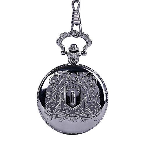 LINPAN Reloj de Bolsillo Reloj de Bolsillo clásico de Cadena Gruesa Vintage Negro Reloj de Bolsillo de Bala de Pistola con patrón Tallado Negro Conveniente para la ocasión Informal y Negocios