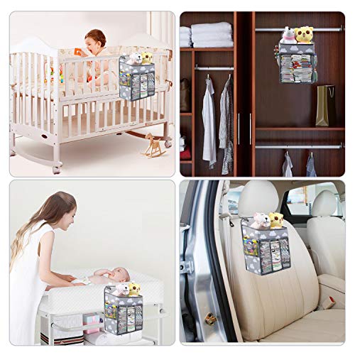 LinStyle Organizador de Pañales, Bebé Colgante Organizador, Plegable Bolsa de Almacenamiento para Colgar Pañales de Cuna, Cesta de Regalo para Recién Nacido, Gris