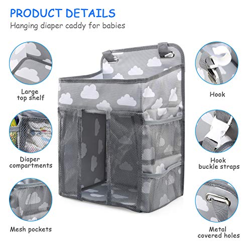 LinStyle Organizador de Pañales, Bebé Colgante Organizador, Plegable Bolsa de Almacenamiento para Colgar Pañales de Cuna, Cesta de Regalo para Recién Nacido, Gris