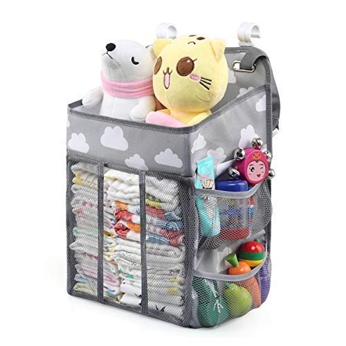 LinStyle Organizador de Pañales, Bebé Colgante Organizador, Plegable Bolsa de Almacenamiento para Colgar Pañales de Cuna, Cesta de Regalo para Recién Nacido, Gris