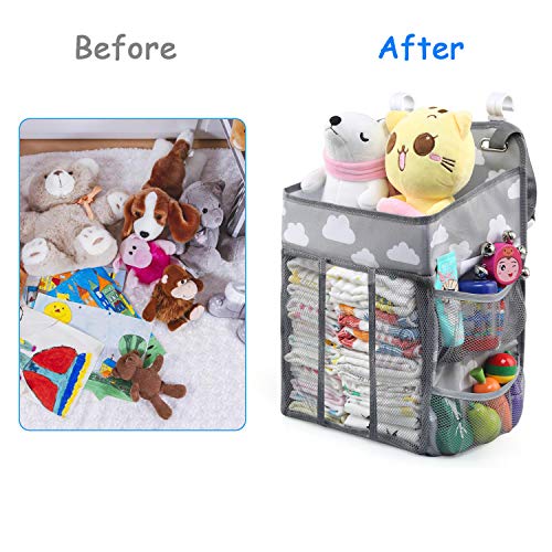 LinStyle Organizador de Pañales, Bebé Colgante Organizador, Plegable Bolsa de Almacenamiento para Colgar Pañales de Cuna, Cesta de Regalo para Recién Nacido, Gris