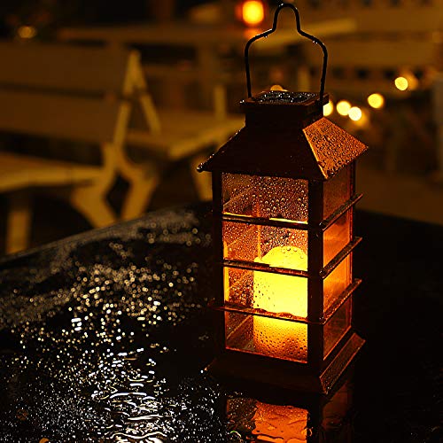 Linterna Solar Exterior Lámpara de Jardín, juego de 2, IP44 Impermeable Luces LED Parpadeantes Sin Llama Plástico Exterior Decorativa Iluminación para Mesa Patio Festival Navidad