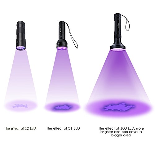 Linterna UV Ultravioleta LED 395nm, Flashlight Blacklight Lámpara Luz Negra Portátil Detectar Orina de Mascotas Perros Gato, Escorpión (Latest 100 LEDs)