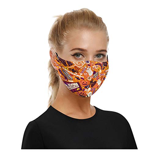LINTONG Halloween Adulto Cara Lavable Calavera De Calabaza PatróN De ImpresióN A Prueba De Polvo Ma`Scara (1Pc + 2 Filtros)