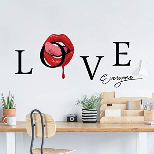 LIOOBO el Amor de Pegatina Pared Carta Labios Rojos Etiquetas de la Pared del Papel Pintado habitación de Matrimonio extraíble para salón Fondo TV