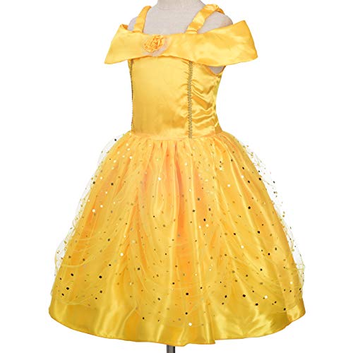 Lito Angels Disfraz de Princesa Belle para niña Fiesta de Disfraces de Halloween Vestidos de Cumple años Talla 5-6 años 229