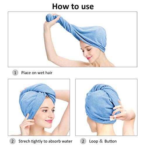 Litthing 4 Pcs Pelo Secado Rápido Toallas para Pelo Toalla Turbante Microfibra,Toalla para Cabello Seco,Toalla Súper Absorbente, Pelo Seco Sombreros,Turbante con Botón, Apto para Todo Tipo de Cabello