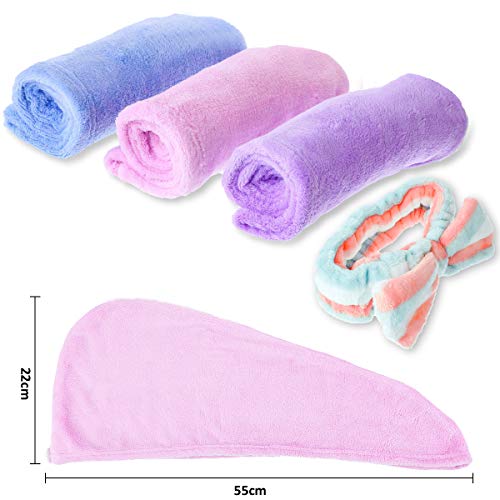 Litthing 4 Pcs Pelo Secado Rápido Toallas para Pelo Toalla Turbante Microfibra,Toalla para Cabello Seco,Toalla Súper Absorbente, Pelo Seco Sombreros,Turbante con Botón, Apto para Todo Tipo de Cabello