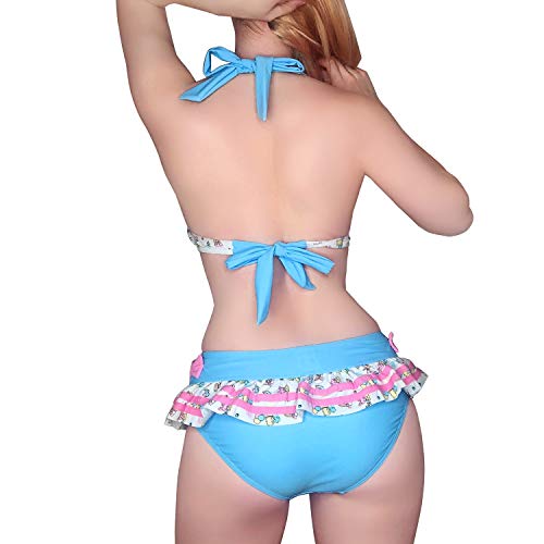 LittleForBig - Conjunto de bikini de dos piezas con volante halter y cuello en V Azul azul 3XL