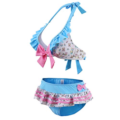 LittleForBig - Conjunto de bikini de dos piezas con volante halter y cuello en V Azul azul 3XL