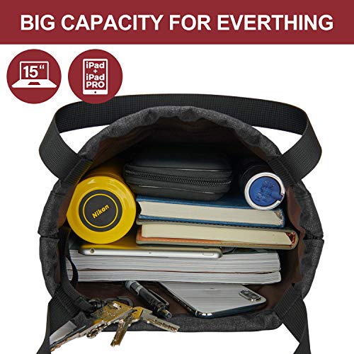 LIVACASA Mochilas de Cuerdas Mujer Hombre Bolsa de Cuerdas Bolsillos Mallas Exteriores A Prueba de Agua Toma USB para Auriculares Bolsa de Mano para Trabajo Escuela Yoga Gimnasio Negro