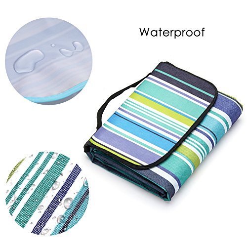 LIVEHITOP Manta de Picnic XXL Grande 200x200cm, Impermeable Portátil Compacto Alfombra para Outdoor Camping Jardín Familia al aire libre Verano, Azul Rayas
