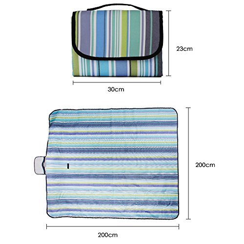LIVEHITOP Manta de Picnic XXL Grande 200x200cm, Impermeable Portátil Compacto Alfombra para Outdoor Camping Jardín Familia al aire libre Verano, Azul Rayas
