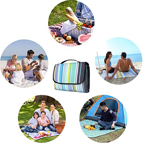 LIVEHITOP Manta de Picnic XXL Grande 200x200cm, Impermeable Portátil Compacto Alfombra para Outdoor Camping Jardín Familia al aire libre Verano, Azul Rayas