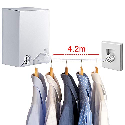 LIVEHITOP Tendedero Retractable, Ajustable Inoxidable Cuerda Retráctil para Tender Secar Ropa en Interior y Exteriores