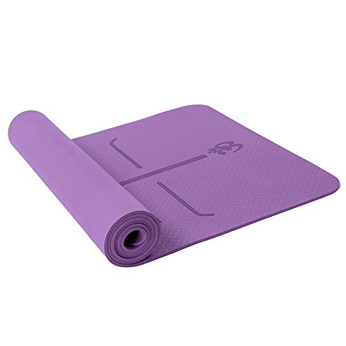 Lixada Esterilla de Yoga Antideslizante TPE Insípido con Línea de Posición Colchoneta de Yoga Alfombrilla de Yoga para Fitness Culturismo Pilates 183 * 61cm