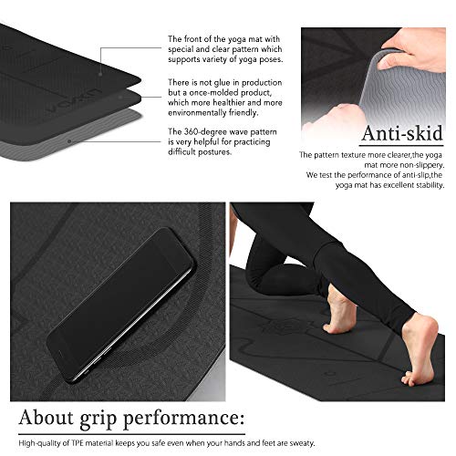 Lixada Esterilla de Yoga Antideslizante TPE Insípido con Línea de Posición Correa y Bolsa para Pilates Fitness Culturismo 183 * 61 * 0.6cm