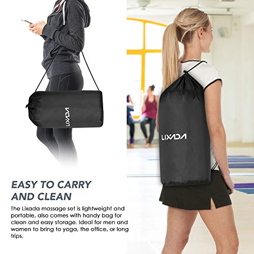 Lixada Juego de alfombrilla de acupresión y almohada con 2 bolas de masaje con pinchos para alivio del dolor de espalda cuello pies y relajación muscular con bolsa de transporte