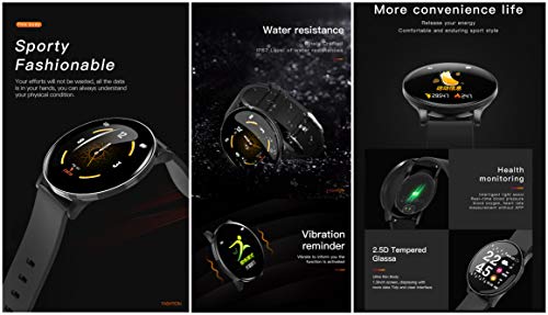 LIYINGKEJI Pulsera Inteligente, rastreador de Actividad Monitor de Ritmo cardíaco a Prueba de Agua IP67 Deporte Mujer Hombre Niño Presión Arterial Cronómetro Contador de frecuencia (Negro (Redondo))