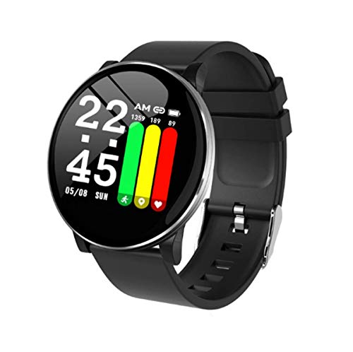 LIYINGKEJI Pulsera Inteligente, rastreador de Actividad Monitor de Ritmo cardíaco a Prueba de Agua IP67 Deporte Mujer Hombre Niño Presión Arterial Cronómetro Contador de frecuencia (Negro (Redondo))