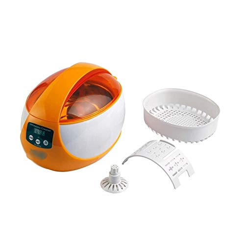 LJJOO Hogar de la máquina de Limpieza por ultrasonidos, Ajustable de Acero Inoxidable Mini Lavadora, 750ml, Apto for Relojes, Lentes, Relojes (Color : Naranja)