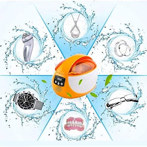 LJJOO Hogar de la máquina de Limpieza por ultrasonidos, Ajustable de Acero Inoxidable Mini Lavadora, 750ml, Apto for Relojes, Lentes, Relojes (Color : Naranja)