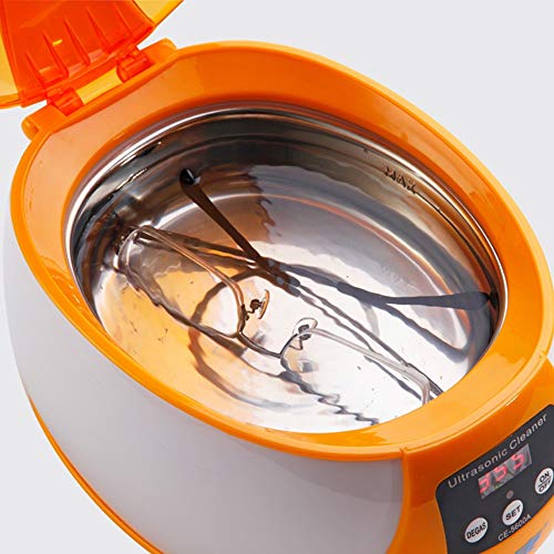 LJJOO Hogar de la máquina de Limpieza por ultrasonidos, Ajustable de Acero Inoxidable Mini Lavadora, 750ml, Apto for Relojes, Lentes, Relojes (Color : Naranja)