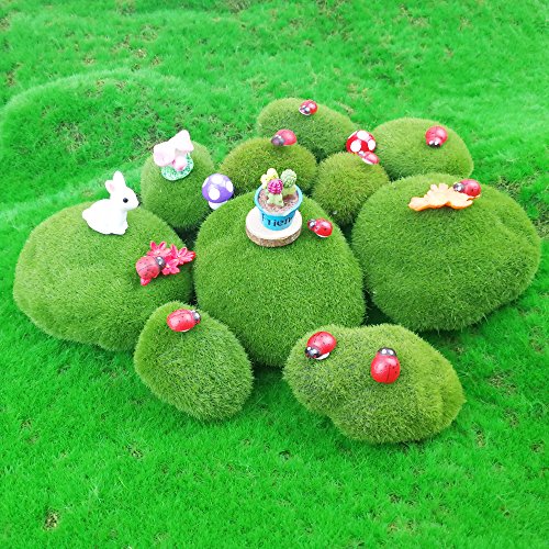 LJY 12 piezas de piedras artificiales de musgo de varios tamaños decorativos para arreglos florales, jardines de hadas, terrarios y manualidades