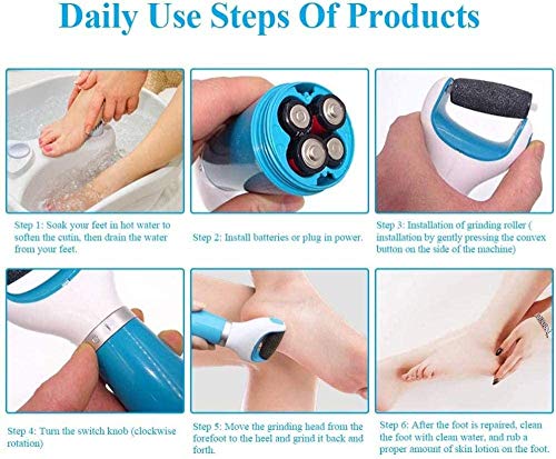 LKNJLL Eléctrico Alisa el removedor de Callos, Profesional Recargable del Archivo escofina pie for Eliminar la Piel Muerta y Callos Reducir pedicura con 2 Minerales Piedra pómez Rodillos
