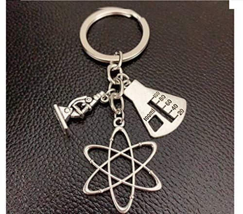 Llavero científico con cilindro de medición, atómico y microscopio, fisioterapia química | profesor | regalo | estudiante | ciencia