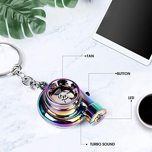 Llavero de Turbo Metal para Automóvil con Luces LED Sonido Turbo Llave Manguito Rodamiento Modelo Giratorio Turbina