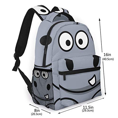 LNLN Mochila Casual para niñas Cartoon Hippo Laptop Backpack School Backpack for Men Women Lightweight Travel Casual Durable Daily Daypack College Student Rucksack 11 5in X 8in X 16in