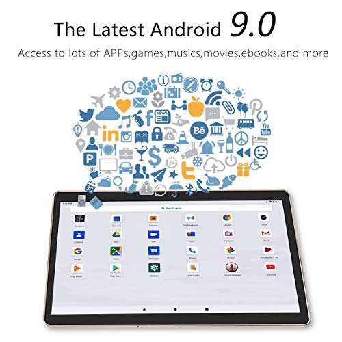 LNMBBS Android 9.0 Tablet de 10'' con WiFi 4GB de RAM y 64 GB de Memoria Tablet PC Procesador de Cuatro núcleos y Dobles Ranuras SIM y una Ranura TF Cámara GPS OTG (Blanco)