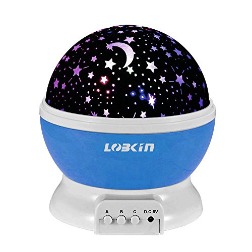 LOBKIN 360 Grados de rotación 3 Modo de luz del proyector de la Estrella romántica Cosmos Luna del Cielo de la lámpara de proyección de luz Nocturna Dormitorio para niños, Regalos de la Navidad