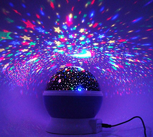 LOBKIN 360 Grados de rotación 3 Modo de luz del proyector de la Estrella romántica Cosmos Luna del Cielo de la lámpara de proyección de luz Nocturna Dormitorio para niños, Regalos de la Navidad