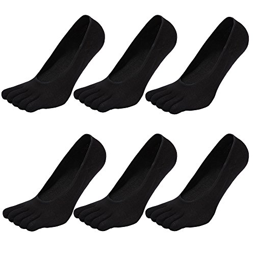 LOFIR Calcetines Cortos de 5 Dedos para Hombres Calcetines Invisibles con Dedos Separados, Calcetines Tobilleros de Algodón de Deporte para Hombre, talla 45-48, 6 pares