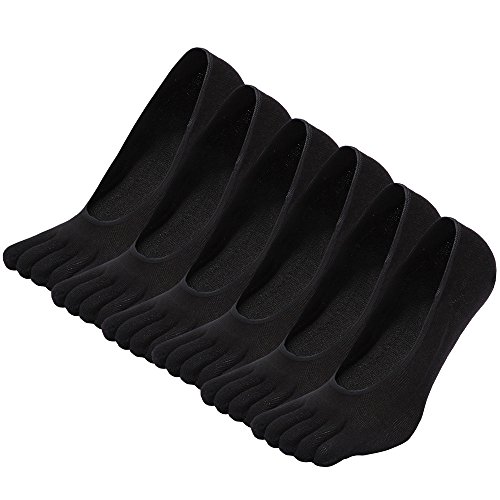 LOFIR Calcetines Cortos de 5 Dedos para Hombres Calcetines Invisibles con Dedos Separados, Calcetines Tobilleros de Algodón de Deporte para Hombre, talla 45-48, 6 pares