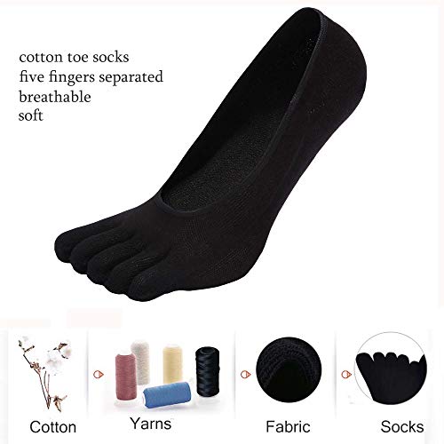 LOFIR Calcetines Cortos de 5 Dedos para Hombres Calcetines Invisibles con Dedos Separados, Calcetines Tobilleros de Algodón de Deporte para Hombre, talla 45-48, 6 pares
