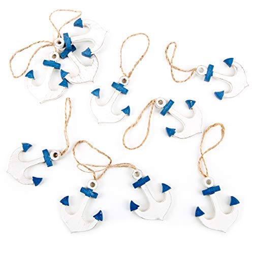Logbuch-Verlag 10 anclas pequeñas de madera, azul y blanco, de 5 cm, con cordón, para colgar ancla, ancla colgante, ancla de barco, adorno marítimo, náutico, barco,amuleto, souvenir