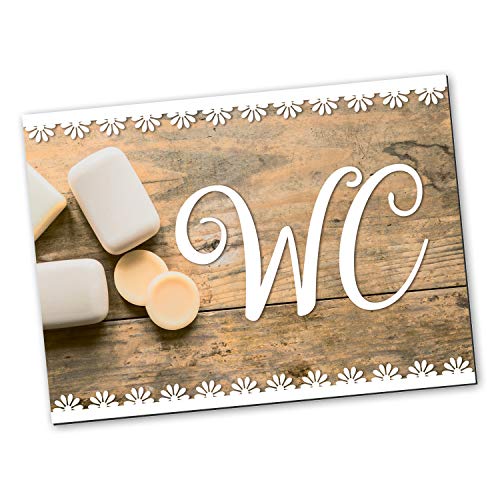 Logbuch-Verlag – Cartel para puerta de inodoro con aspecto de madera vintage, marrón, blanco, rectangular, 14,8 x 10,5 cm, incluye adhesivos neutros