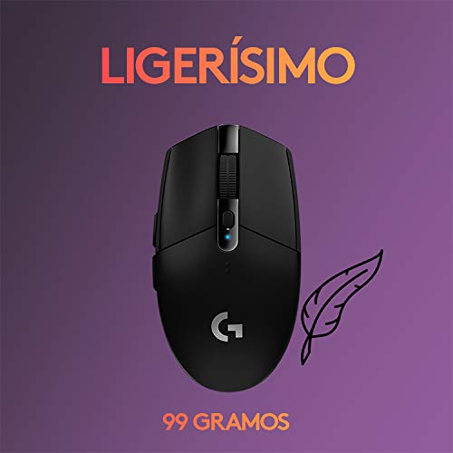 Logitech G305 Lightspeed Ratón Gaming Inalámbrico, Captor HERO 12,000 DPI, Ultra-ligero, Batería de 250h, Memoría Integrada, Compatible con PC/Mac , Negro
