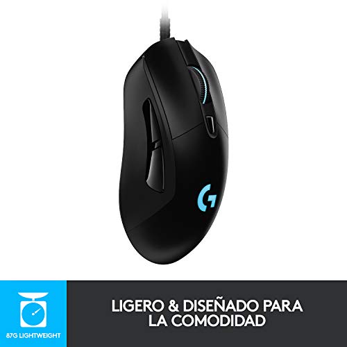 Logitech G403 Lightspeed Ratón Gaming, Captor HERO 16.000 DPI, Pesos Ajustables, 6 Botones Programables, Memoría Integrada, Compatible con PC/Mac, Negro