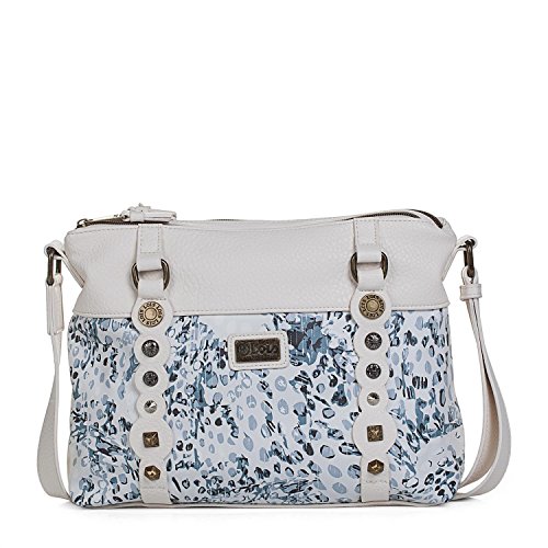 Lois - Bolso Bandolera de Mujer Estampado. Cierre Cremallera. Doble Compartimento. Cuero PU Polipiel y Remaches. Pequeño y Muy Cómodo para Uso Diario. 27349, Color Blanco Roto