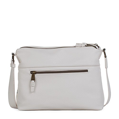 Lois - Bolso Bandolera de Mujer Estampado. Cierre Cremallera. Doble Compartimento. Cuero PU Polipiel y Remaches. Pequeño y Muy Cómodo para Uso Diario. 27349, Color Blanco Roto