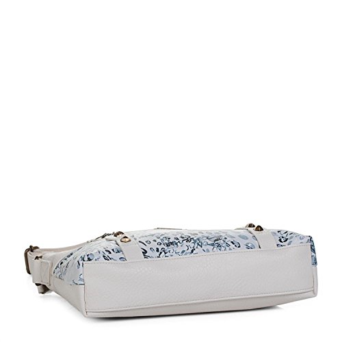 Lois - Bolso Bandolera de Mujer Estampado. Cierre Cremallera. Doble Compartimento. Cuero PU Polipiel y Remaches. Pequeño y Muy Cómodo para Uso Diario. 27349, Color Blanco Roto