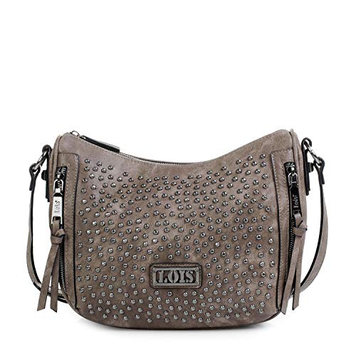 Lois - Bolso Bandolera para Mujer Pequeño Tipo Góndola. Cuero PU y Remaches. para Diario Paseo Vestir o Fin de Semana. Calidad Diseño Estilo Y Moda. Marca Original. 94656, Color Marron